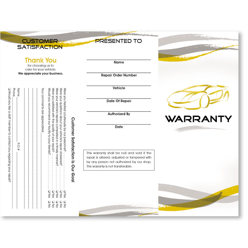 Customer Service Warranty with Reply Card Gold Car Sketch